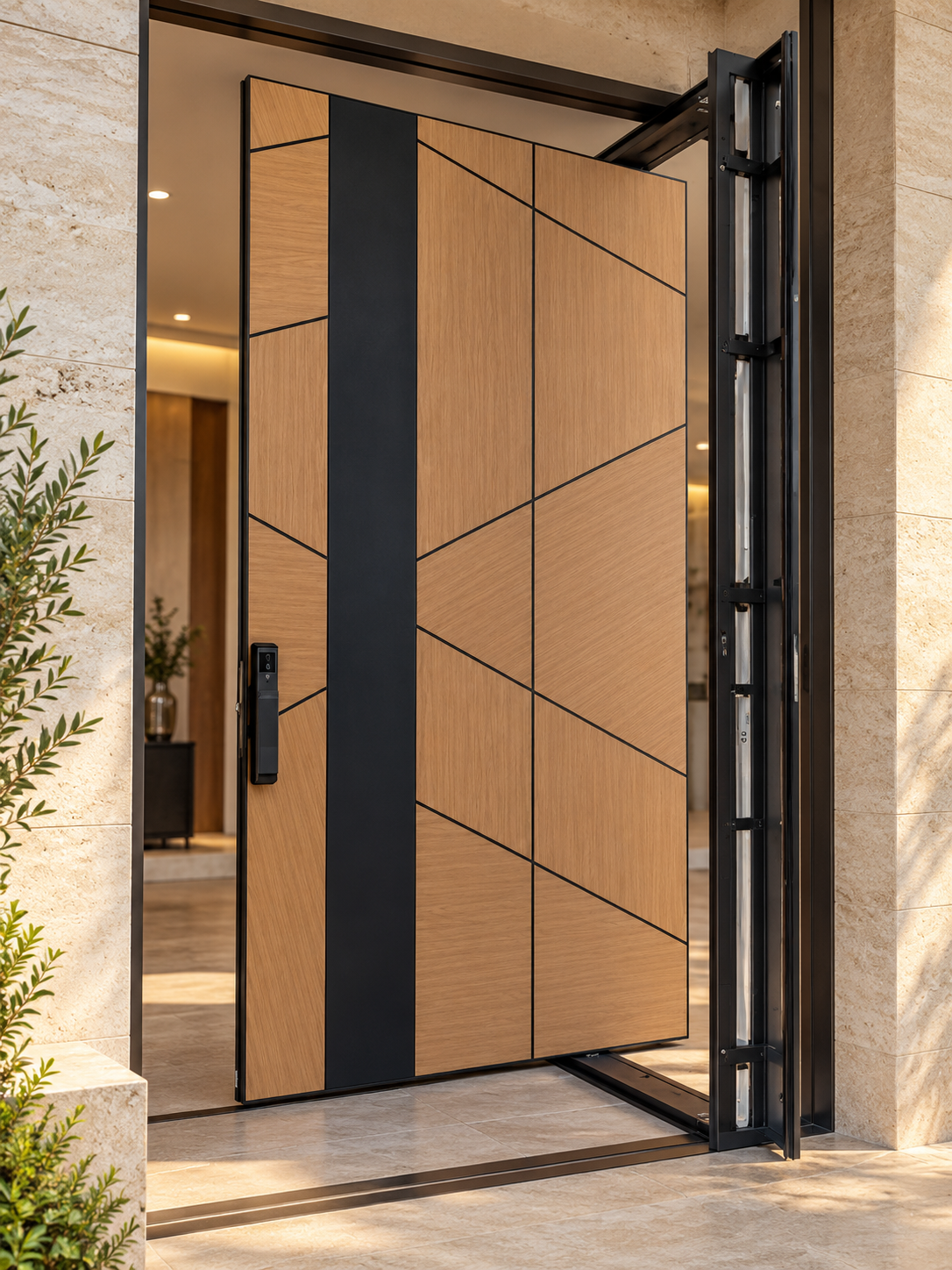 Modern Geometric Wood Pivot Door